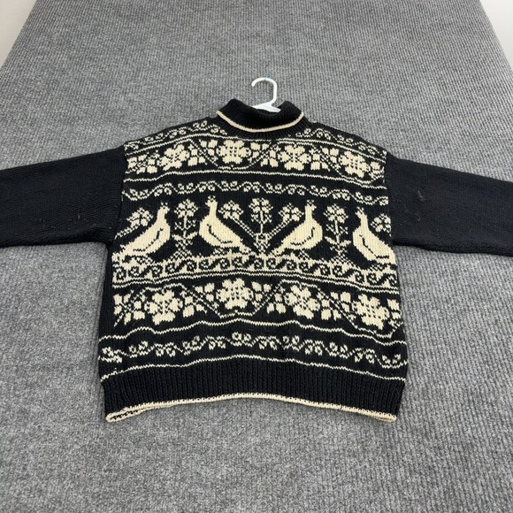 South Wool Other - Vintage South Wool Sweater Mens M Black Wool Bird Floral Mock Neck Cottagecore